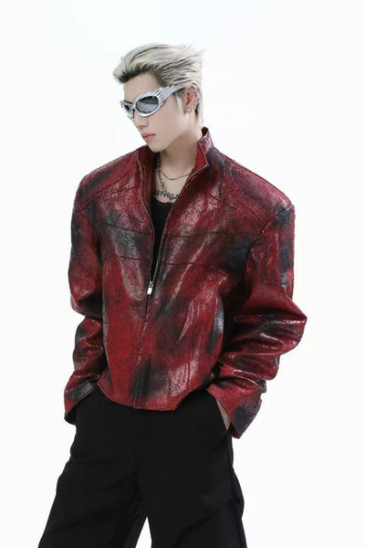 Paint Smudge Boxy PU Leather Jacket Korean Street Fashion Jacket By Turn Tide Shop Online at OH Vault