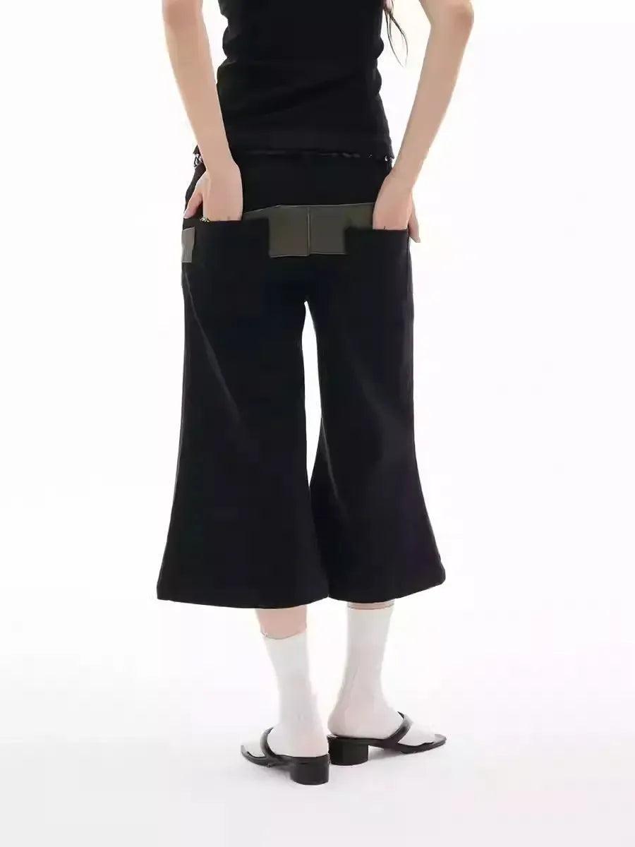 Contrast Spliced Flared Shorts Korean Street Fashion Shorts By Funky Fun Shop Online at OH Vault