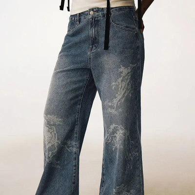 Design Print Washed Jeans Korean Street Fashion Jeans By Conp Conp Shop Online at OH Vault