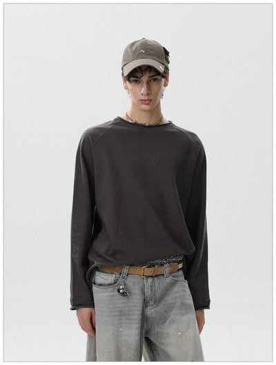 Plain Raglan Long Sleeve T-Shirt Korean Street Fashion T-Shirt By Mr Nearly Shop Online at OH Vault