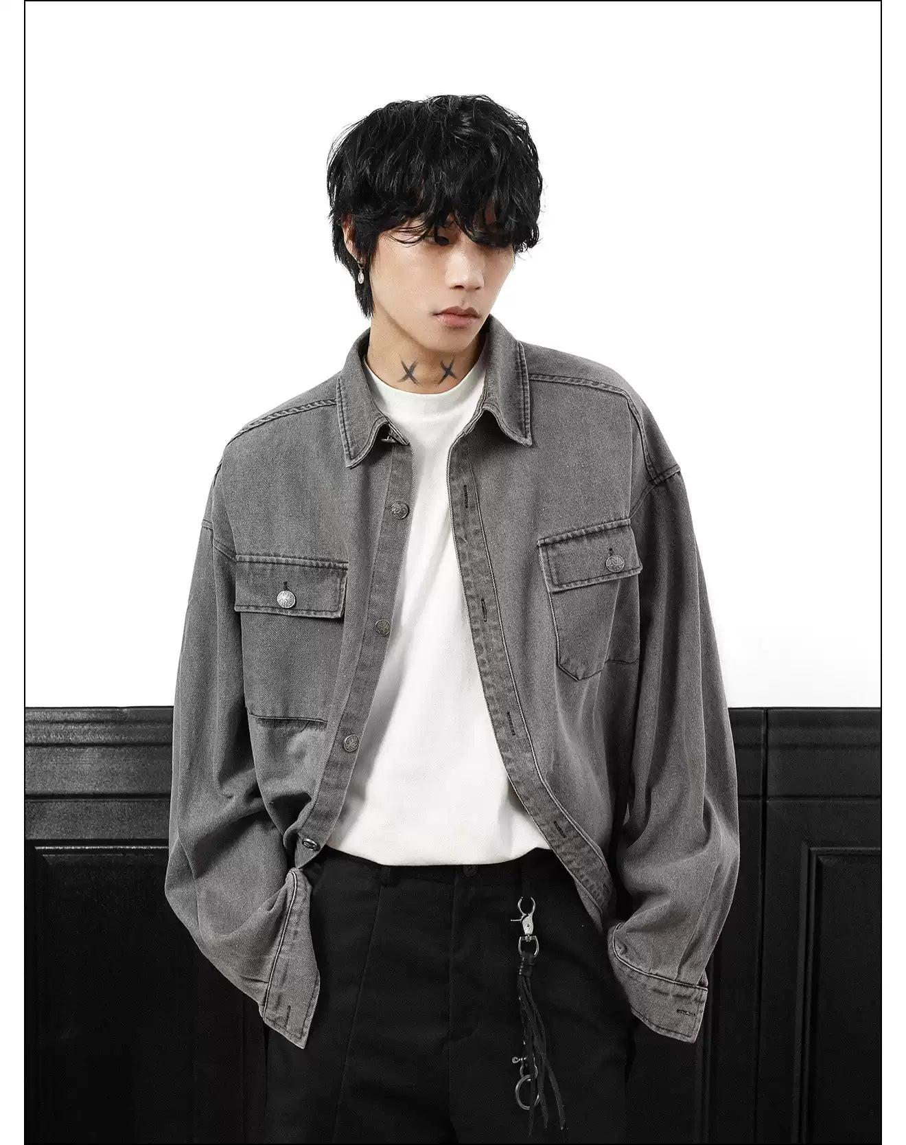 Washed Raw Edge Denim Shirt Korean Street Fashion Shirt By Mr Nearly Shop Online at OH Vault