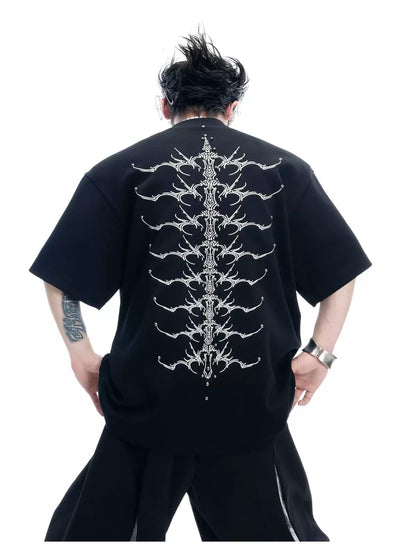 Detailed Spine Embroidered T-Shirt Korean Street Fashion T-Shirt By Argue Culture Shop Online at OH Vault
