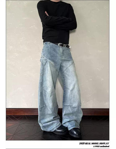 Acid Washed Seamed Jeans Korean Street Fashion Jeans By A PUEE Shop Online at OH Vault