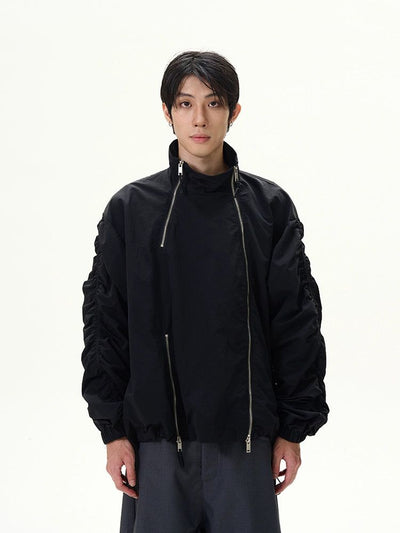 Pleated Zipped Detail Windbreaker Jacket Korean Street Fashion Jacket By 77Flight Shop Online at OH Vault