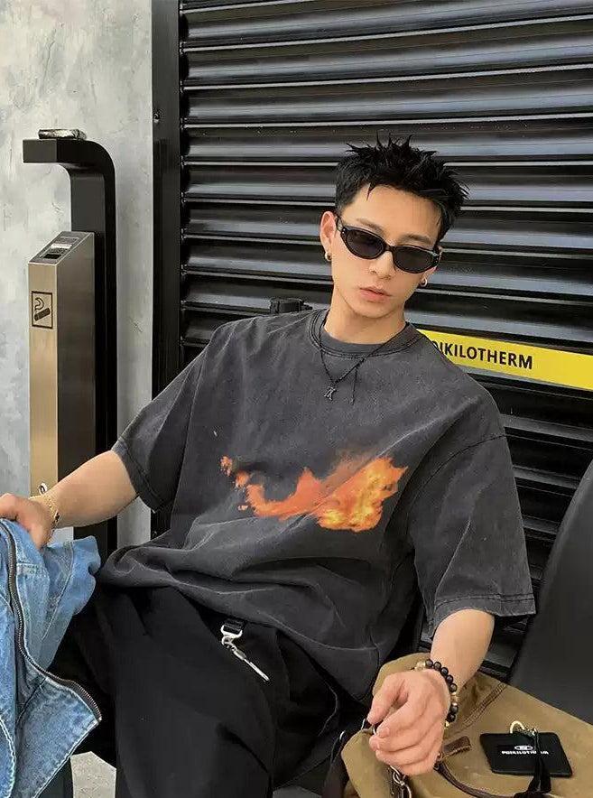 Fire Graphic Print T-Shirt Korean Street Fashion T-Shirt By Poikilotherm Shop Online at OH Vault