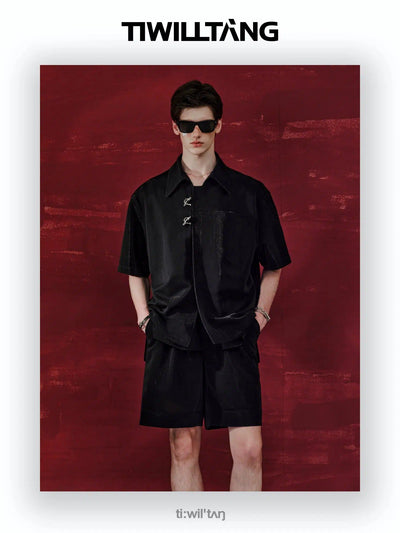 Shiny Detailing Shirt & Tank Top & Shorts Set Korean Street Fashion Clothing Set By TIWILLTANG Shop Online at OH Vault