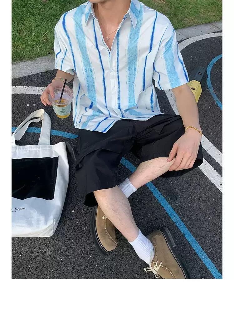 Stripes Pattern S/S Shirt Korean Street Fashion Shirt By Poikilotherm Shop Online at OH Vault