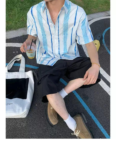 Stripes Pattern S/S Shirt Korean Street Fashion Shirt By Poikilotherm Shop Online at OH Vault