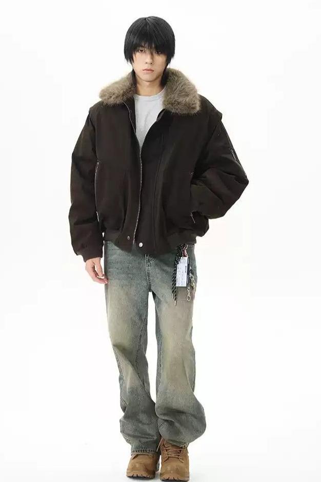 Fur Collar Side Pockets Jacket Korean Street Fashion Jacket By 77Flight Shop Online at OH Vault