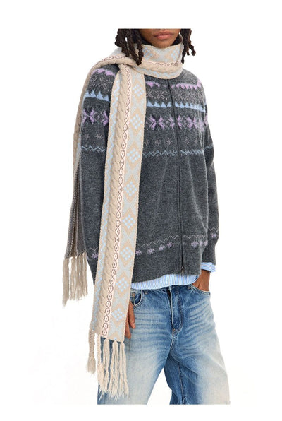 Patterned and Braided Scarf Korean Street Fashion Scarf By Conp Conp Shop Online at OH Vault