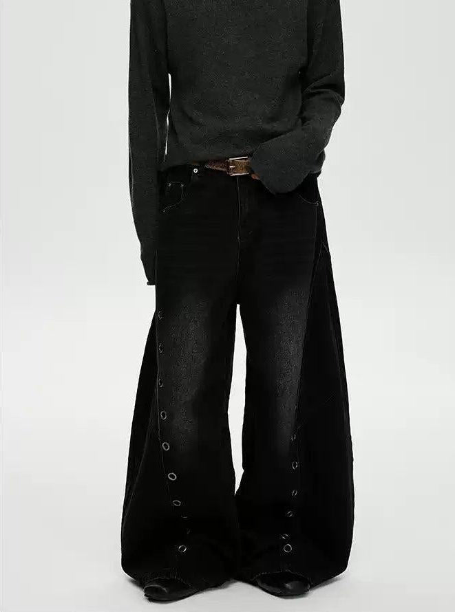Faded Rivet Buttons Baggy Jeans Korean Street Fashion Jeans By A PUEE Shop Online at OH Vault