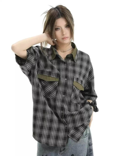 Two-Pocket Plaid Short Sleeve Shirt Korean Street Fashion Shirt By INS Korea Shop Online at OH Vault