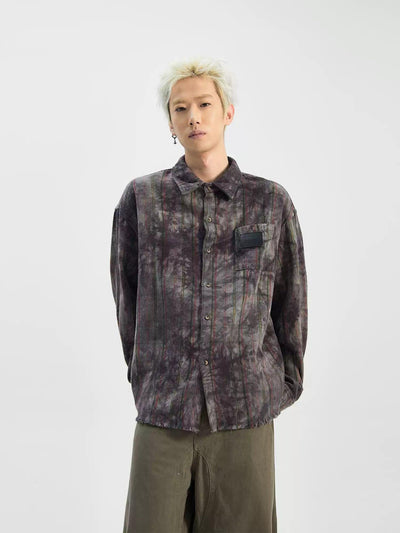 Tie-Dyed Ink Plaid Shirt Korean Street Fashion Shirt By Ash Dark Shop Online at OH Vault