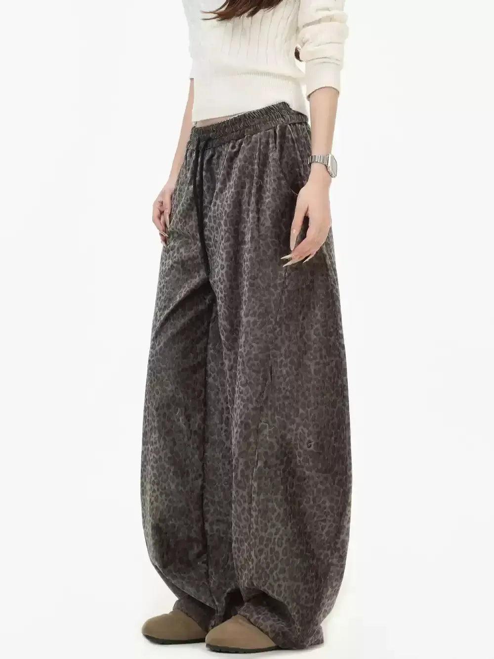 Drawstring Leopard Print Wide Pants Korean Street Fashion Pants By INS Korea Shop Online at OH Vault