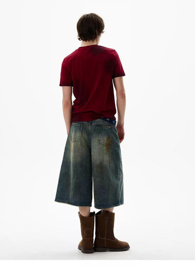 Stain Washed Wide Denim Shorts Korean Street Fashion Shorts By 77Flight Shop Online at OH Vault