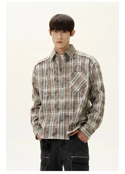 Tie-Dyed Plaid Pocket Shirt Korean Street Fashion Shirt By A PUEE Shop Online at OH Vault