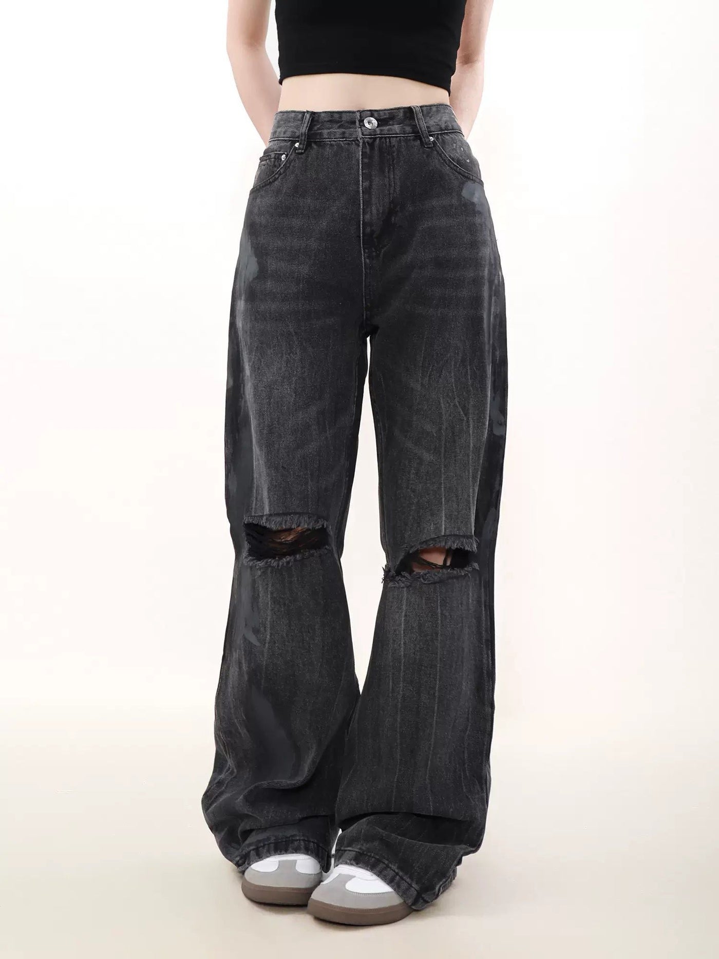 Ripped Knee Washed Jeans Korean Street Fashion Jeans By Mr Nearly Shop Online at OH Vault