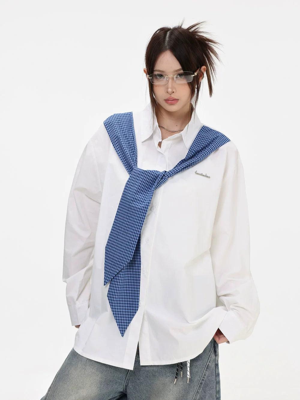 Plaid Shawl Tie Shirt Korean Street Fashion Shirt By INS Korea Shop Online at OH Vault
