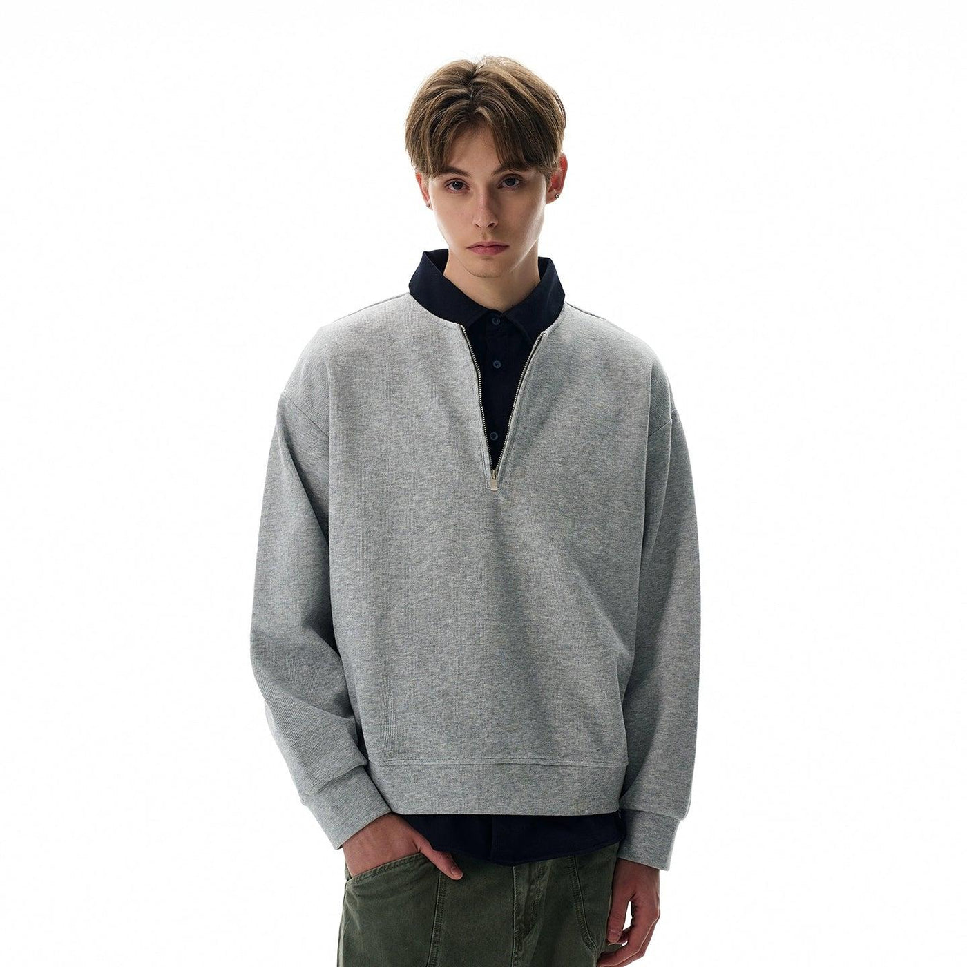 Plain Boxy Fit Half-Zip