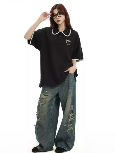 Stitched End Lines Polo Korean Street Fashion Polo By INS Korea Shop Online at OH Vault
