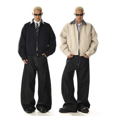 Woven Collared Zip-Up Jacket Korean Street Fashion Jacket By MEBXX Shop Online at OH Vault