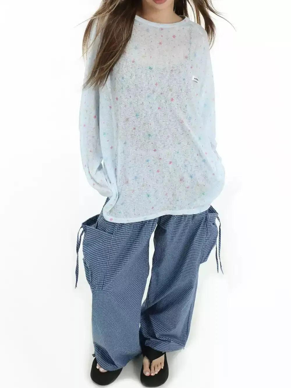 Scattered Stars Sheer Long Sleeve T-Shirt Korean Street Fashion T-Shirt By INS Korea Shop Online at OH Vault