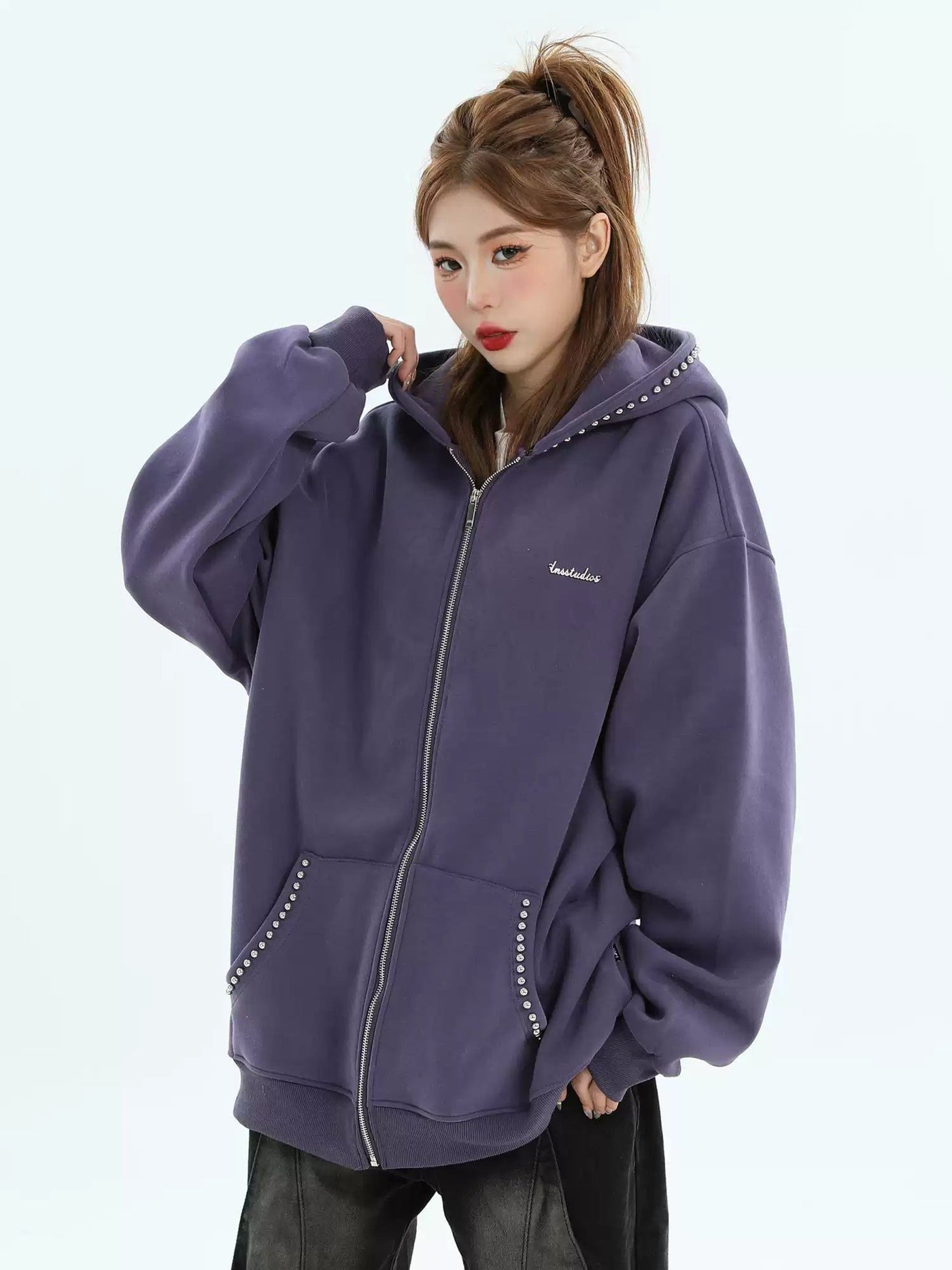 Pearled Lines Side Pockets Hoodie Korean Street Fashion Hoodie By INS Korea Shop Online at OH Vault