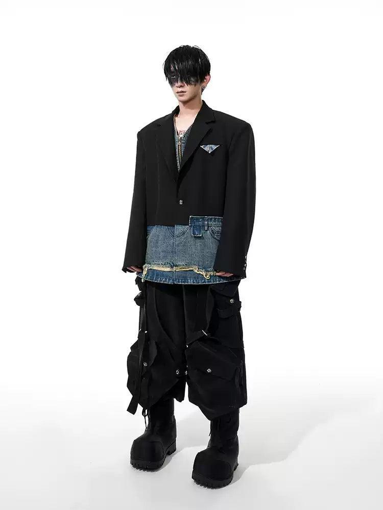 Chic Denim Layered Detail Blazer Korean Street Fashion Blazer By Slim Black Shop Online at OH Vault