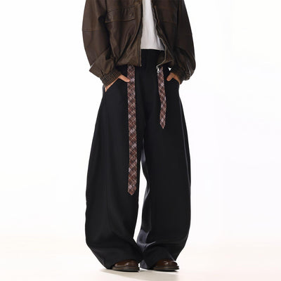 Plaid Belt Strap Wide Pants Korean Street Fashion Pants By MEBXX Shop Online at OH Vault