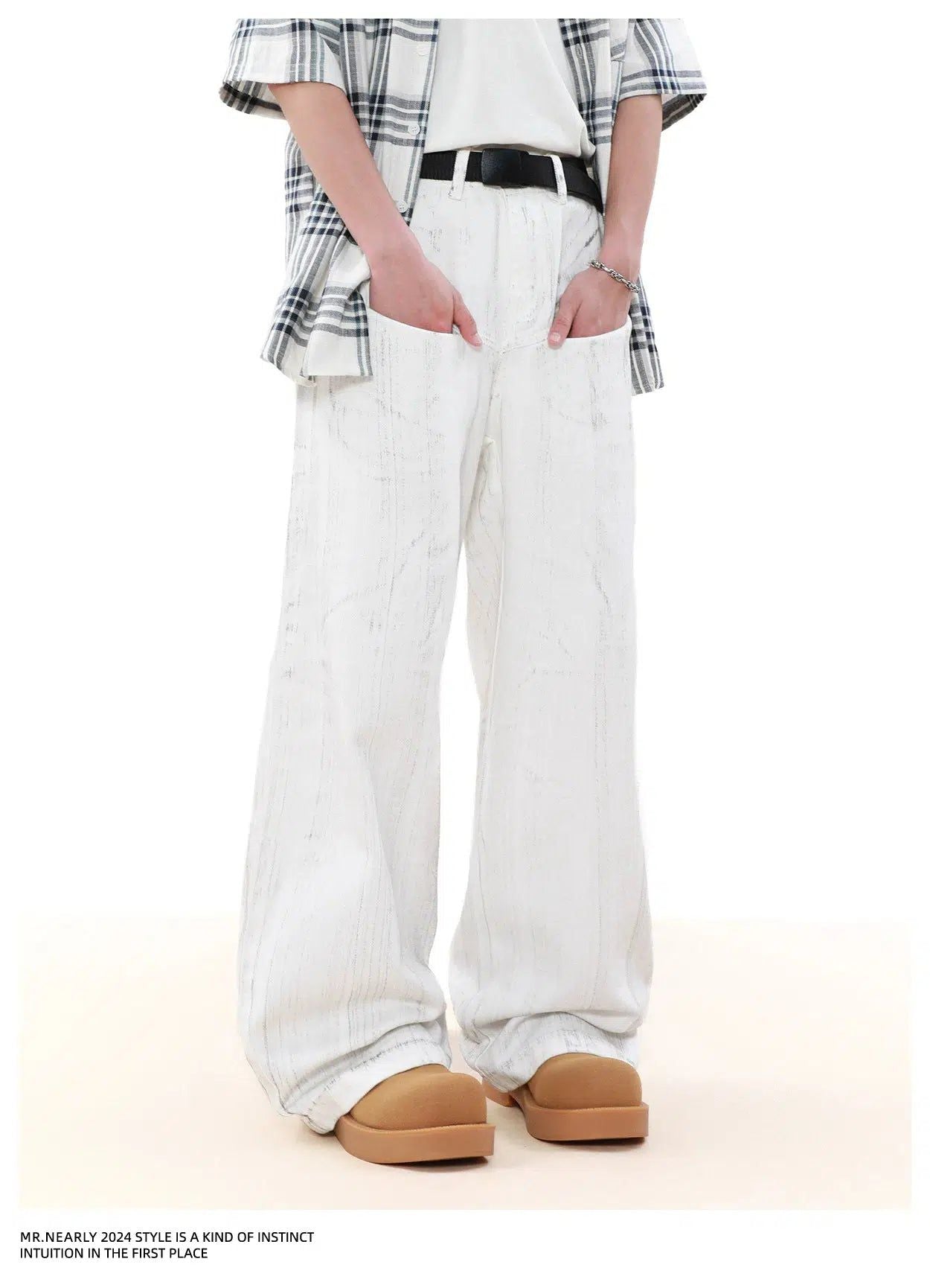 Distressed Wash Loose Fit Jeans Korean Street Fashion Jeans By Mr Nearly Shop Online at OH Vault