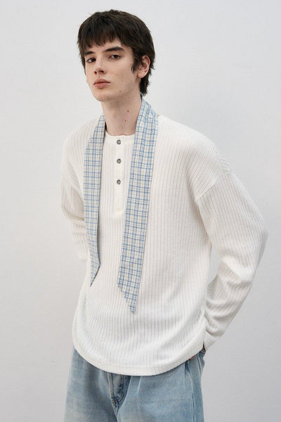 Plaid Neck Scarf Textured T-Shirt Korean Street Fashion T-Shirt By MaxDstr Shop Online at OH Vault