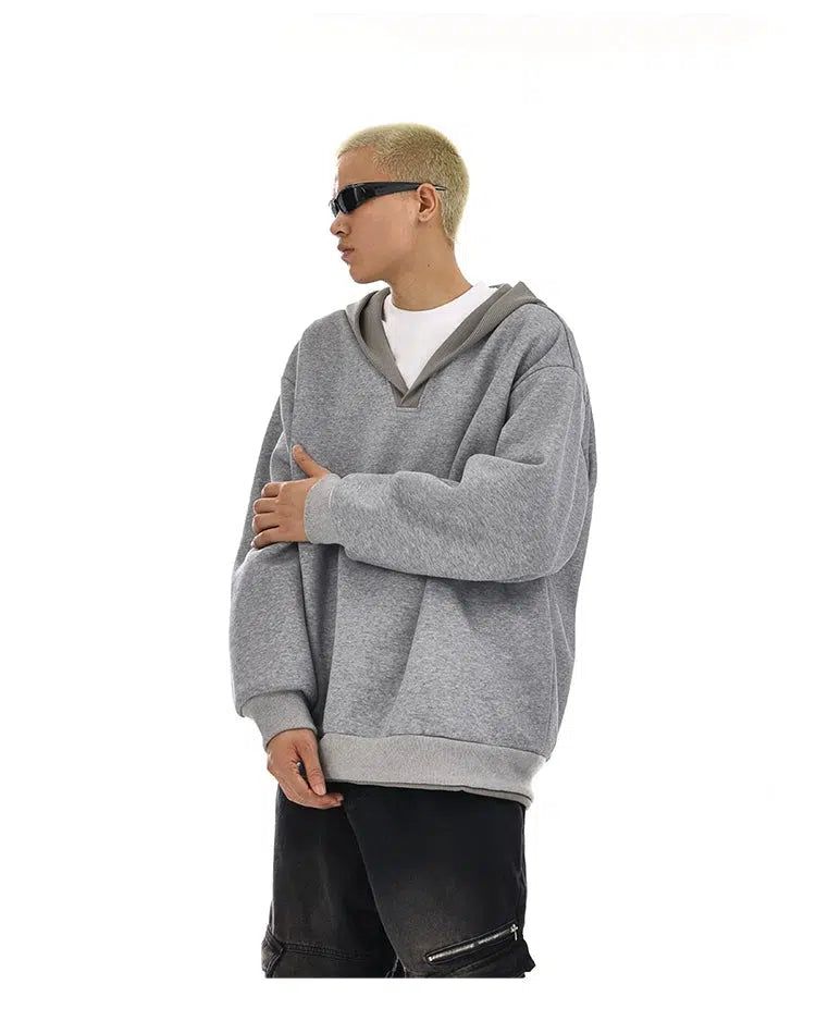 Heavy Casual Fit V-Neck Hoodie Korean Street Fashion Hoodie By MEBXX Shop Online at OH Vault