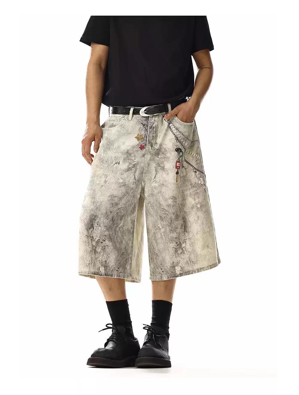 Smudged & Printed Denim Shorts Korean Street Fashion Shorts By MEBXX Shop Online at OH Vault