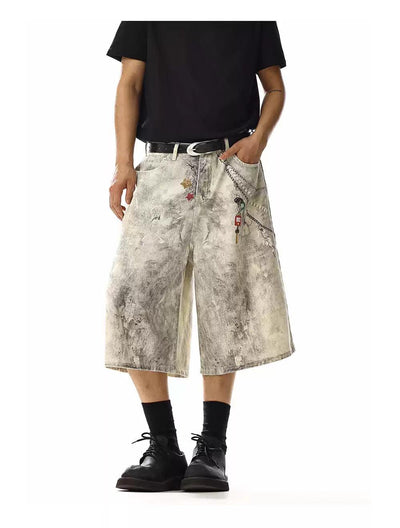 Smudged & Printed Denim Shorts Korean Street Fashion Shorts By MEBXX Shop Online at OH Vault