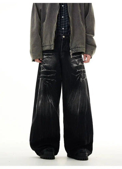 Lightning Pattern Wide Jeans Korean Street Fashion Jeans By 77Flight Shop Online at OH Vault