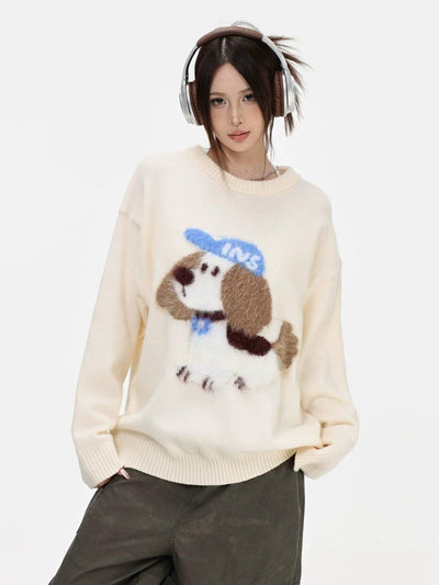 Plushy Puppy Ribbed Hem Sweater Korean Street Fashion Sweater By INS Korea Shop Online at OH Vault