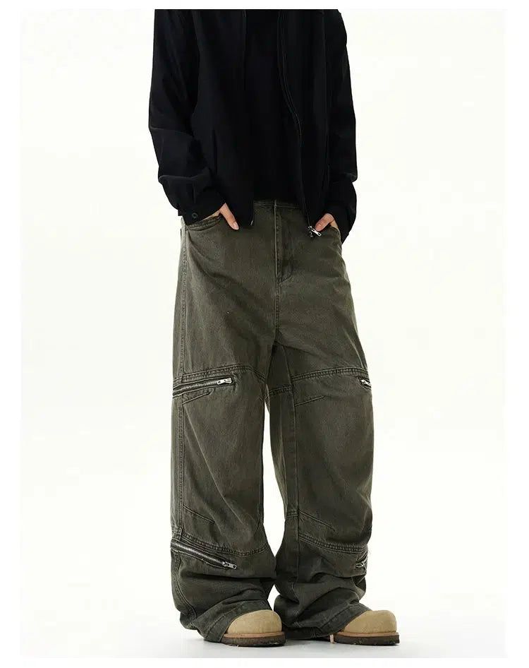 Multi-Zipper Cargo Pants Korean Street Fashion Pants By A PUEE Shop Online at OH Vault