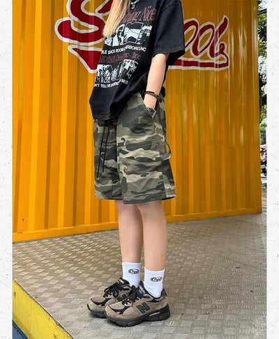 Drawcord Camo Cargo Shorts Korean Street Fashion Shorts By Made Extreme Shop Online at OH Vault