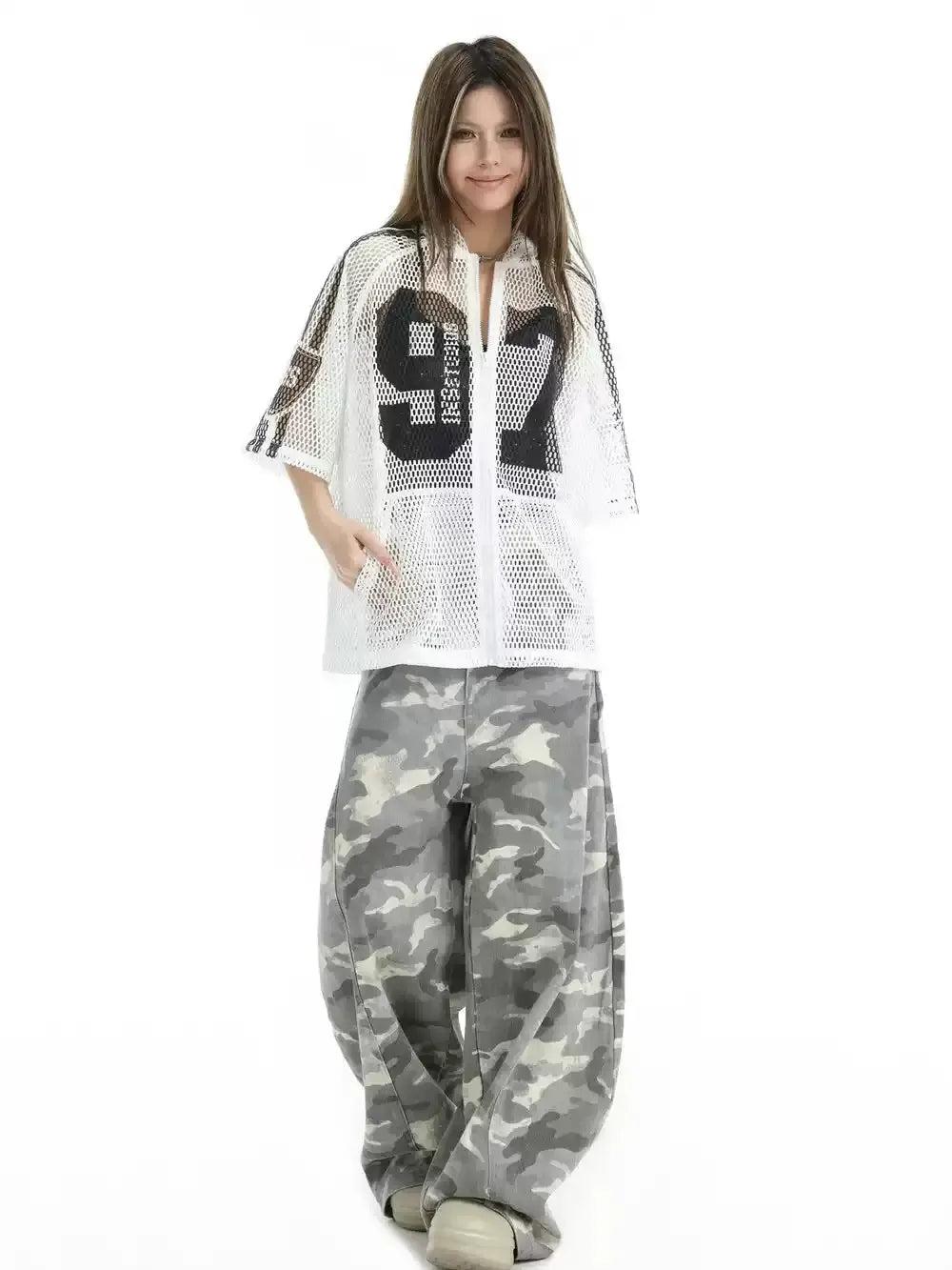 Hollow Mesh Zip Hooded T-Shirt Korean Street Fashion T-Shirt By INS Korea Shop Online at OH Vault