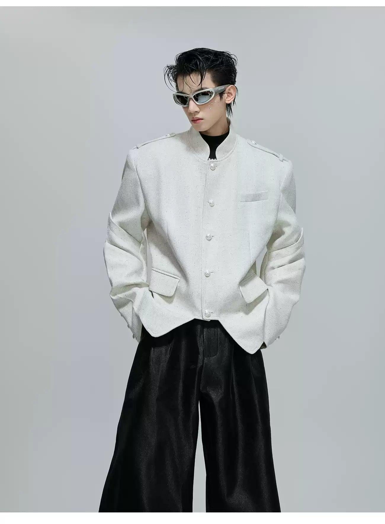 Textured Pearl Buttoned Blazer Korean Street Fashion Blazer By Argue Culture Shop Online at OH Vault