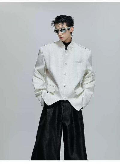 Textured Pearl Buttoned Blazer Korean Street Fashion Blazer By Argue Culture Shop Online at OH Vault