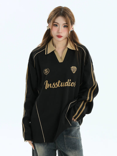 Jersey Style Long Sleeve Polo Korean Street Fashion Polo By INS Korea Shop Online at OH Vault