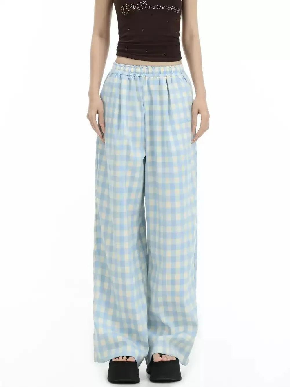 Elastic Waist Checked Pants Korean Street Fashion Pants By INS Korea Shop Online at OH Vault