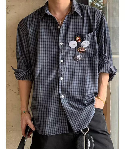 Basic Checkered Long Sleeve Shirt Korean Street Fashion Shirt By Poikilotherm Shop Online at OH Vault