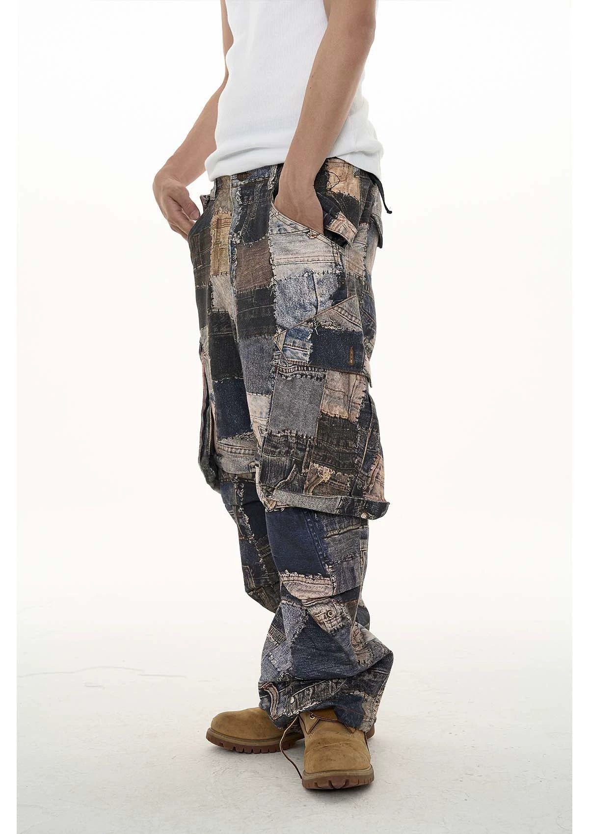 Denim Patchwork Workwear Jeans Korean Street Fashion Jeans By Evil Knight Shop Online at OH Vault
