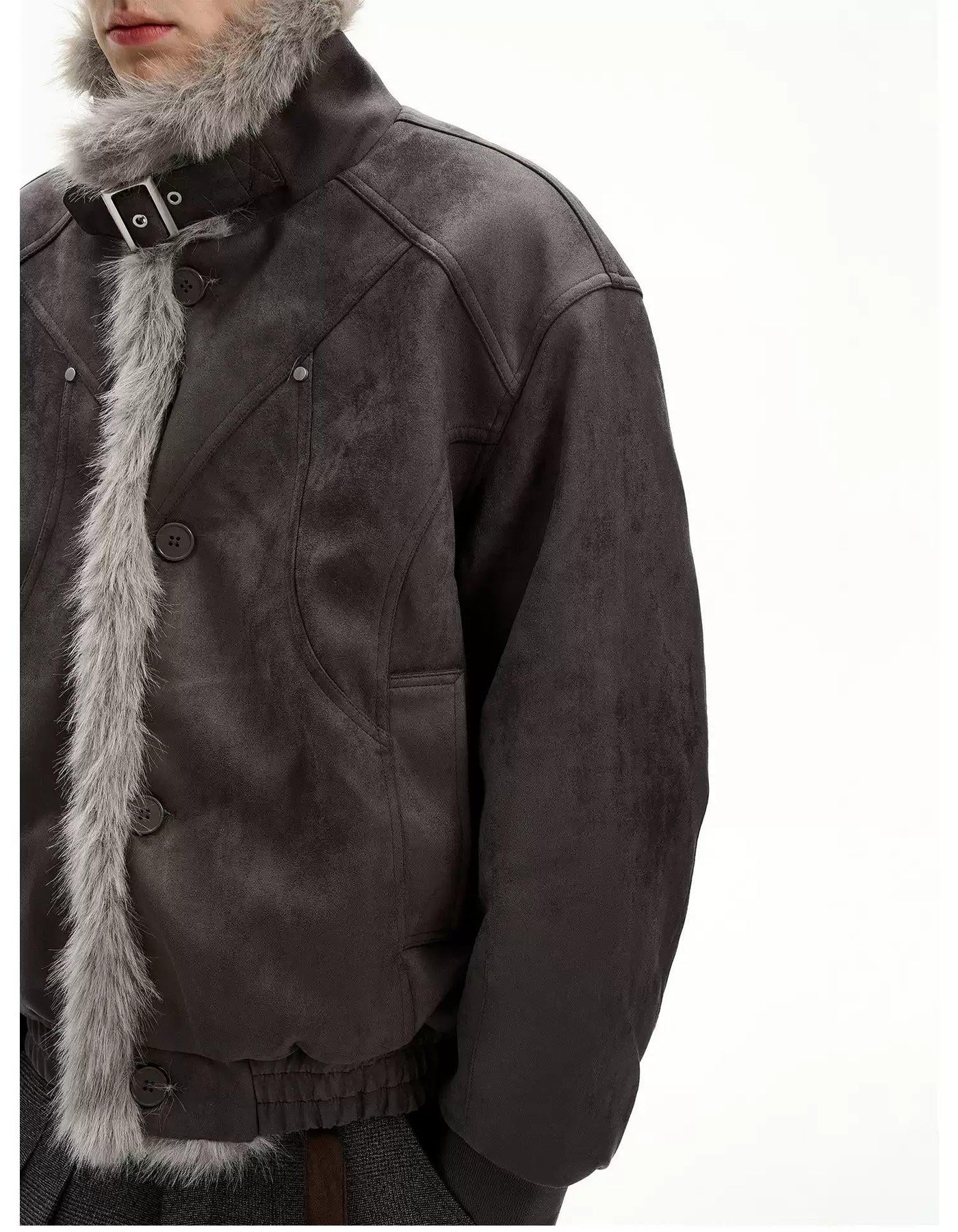 Fur Lining Micro Suede Buckled Jacket Korean Street Fashion Jacket By MaxDstr Shop Online at OH Vault