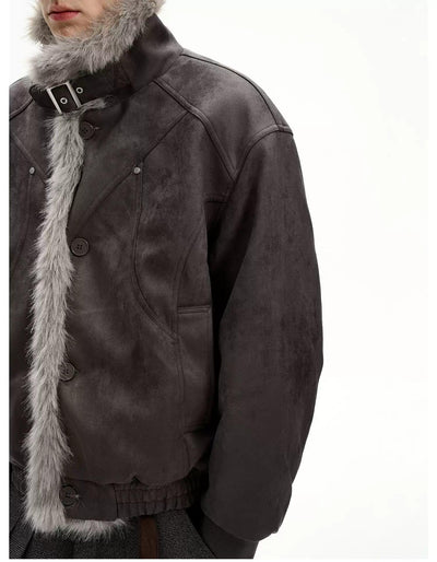 Fur Lining Micro Suede Buckled Jacket Korean Street Fashion Jacket By MaxDstr Shop Online at OH Vault