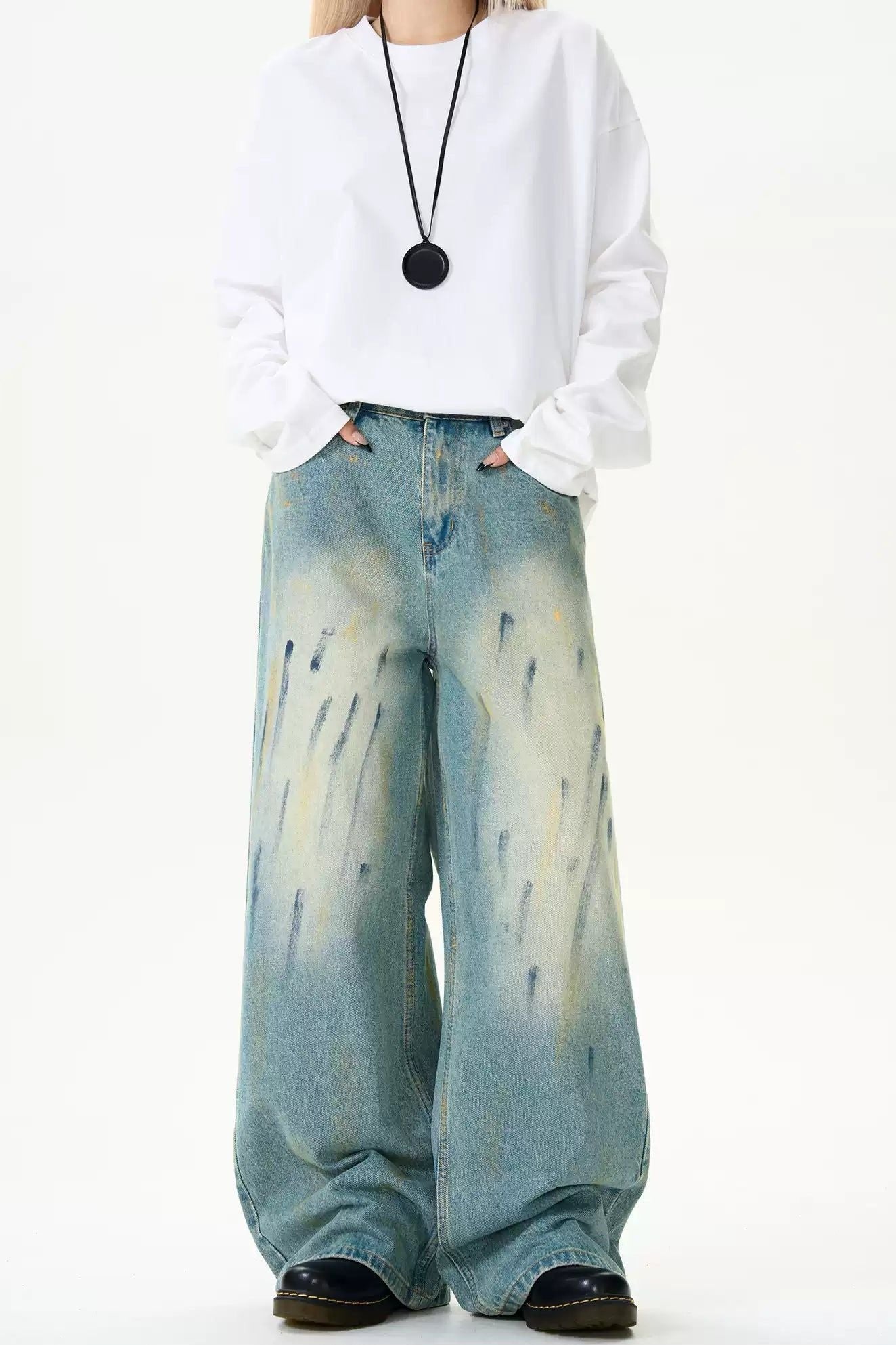 Paint Smudges Faded Jeans Korean Street Fashion Jeans By MaxDstr Shop Online at OH Vault