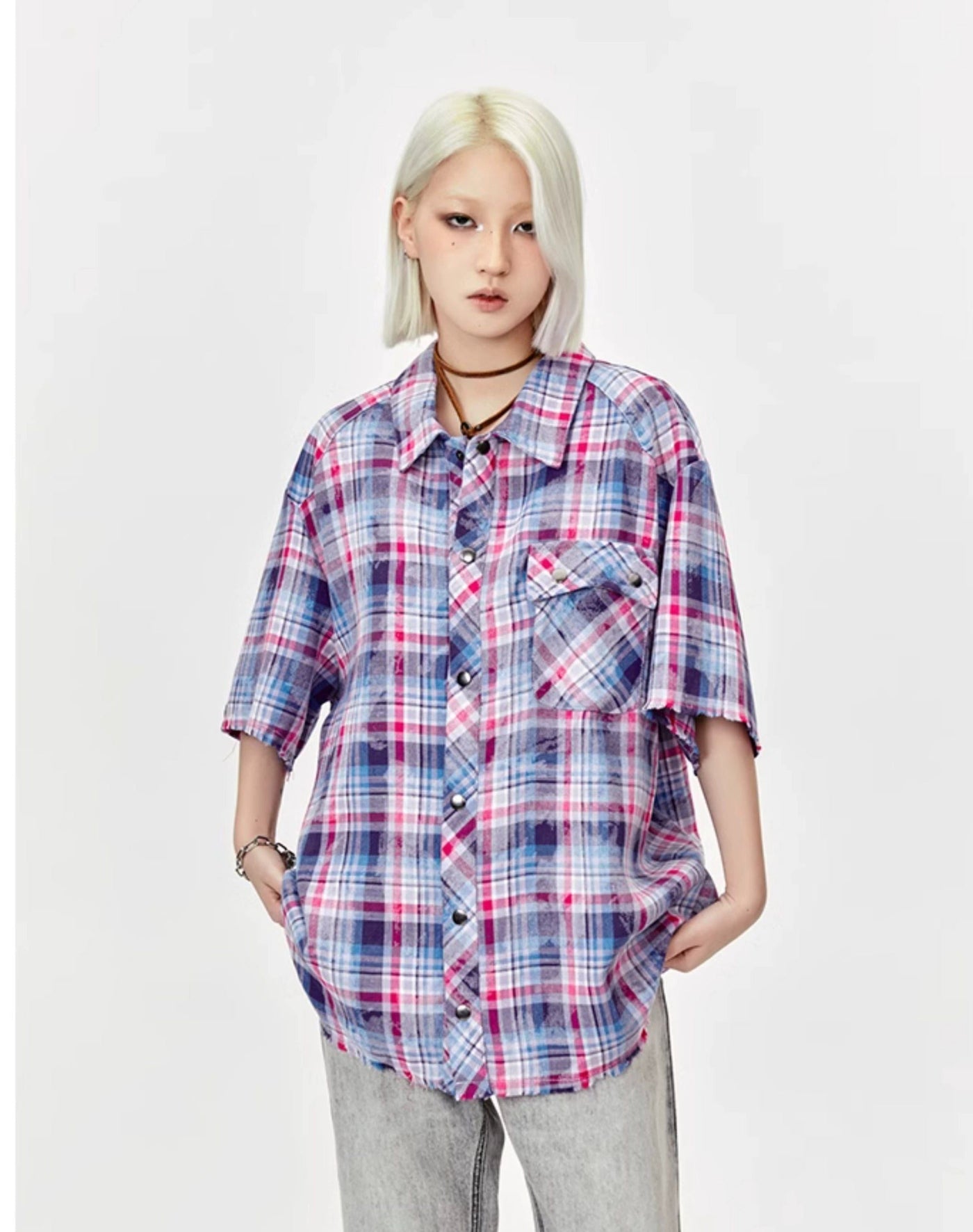 Raw Edge Plaid Flap Pocket Shirt Korean Street Fashion Shirt By Made Extreme Shop Online at OH Vault