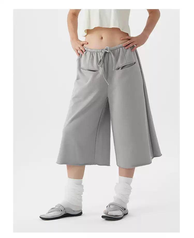 Seamless Pocket Raw Edge Wide Leg Shorts Korean Street Fashion Shorts By Crying Center Shop Online at OH Vault